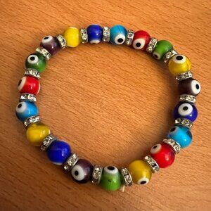 Evil Eye | Stretch Bracelet | Rainbow Colored | Crystal & Glass Beaded